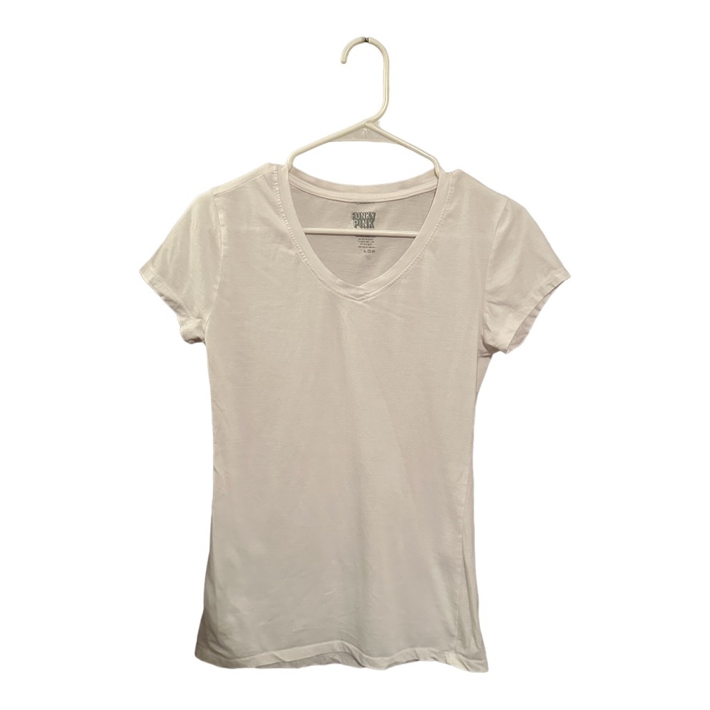 White V Neck Short Sleeve Shirt Size Large